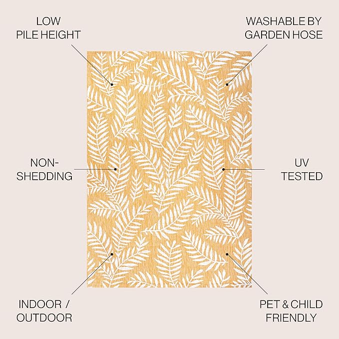 JONATHAN Y Palm Frond Indoor Outdoor Area Rug 8X10 Yellow/Cream, Nevis for Backyard, Patio, Porch, Easy-Cleaning, High Traffic, Pet-Friendly, Non-Shedding (SMB119C-8)