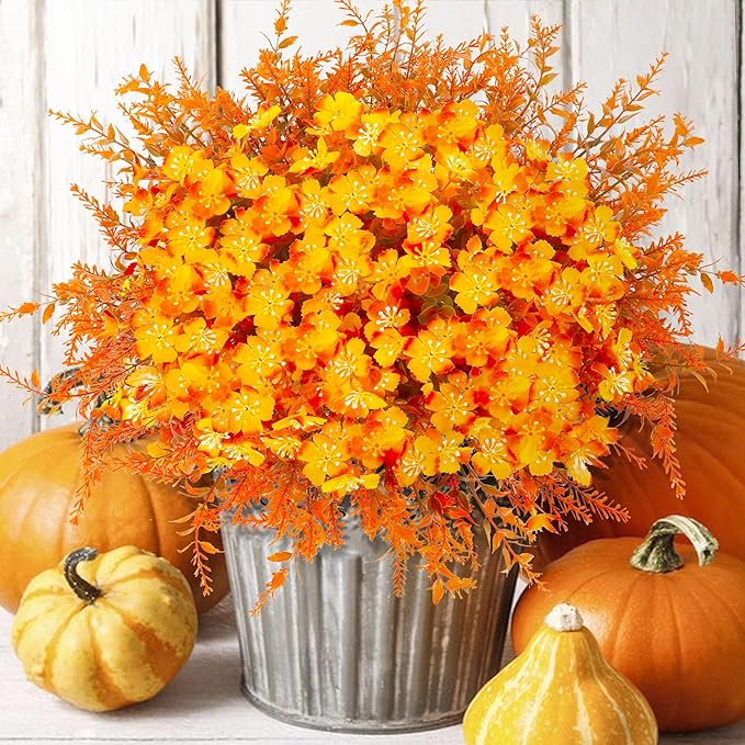 16 Bundles Artificial Mums for Outdoors Garden Home Decoration Fake Mums 2 Style Faux Silk Daisy for Outside Planter Front Porch Patio Indoor Home Wedding Garden Porch Window Box Planter Decoration
