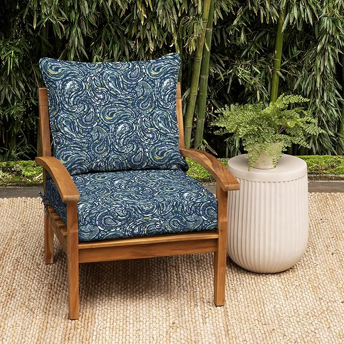 Arden earthFIBER Outdoor Foam Deep Seat Cushion Set, 24 in x 24 in, Weather-Proof, Rain-Proof, Fade Resistant Patio Cushion, Bottom and Back Cushion for Chair, Sofa, and Couch Sapphire Blue Ridge