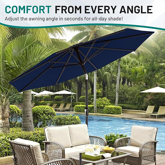 AreShark 9 FT Patio Umbrella for Outdoor, Outdoor Umbrella with Push Button Tilt and Crank, Outdoor Patio Umbrellas with 8 Sturdy Ribs for Market, Garden, Deck, Backyard, Pool (Navy)