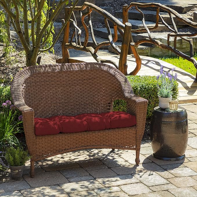 Arden Outdoor Wicker Settee Cushion, 41.5 x 18, Rain-Proof, Fade Resistant Ruby Red Leala