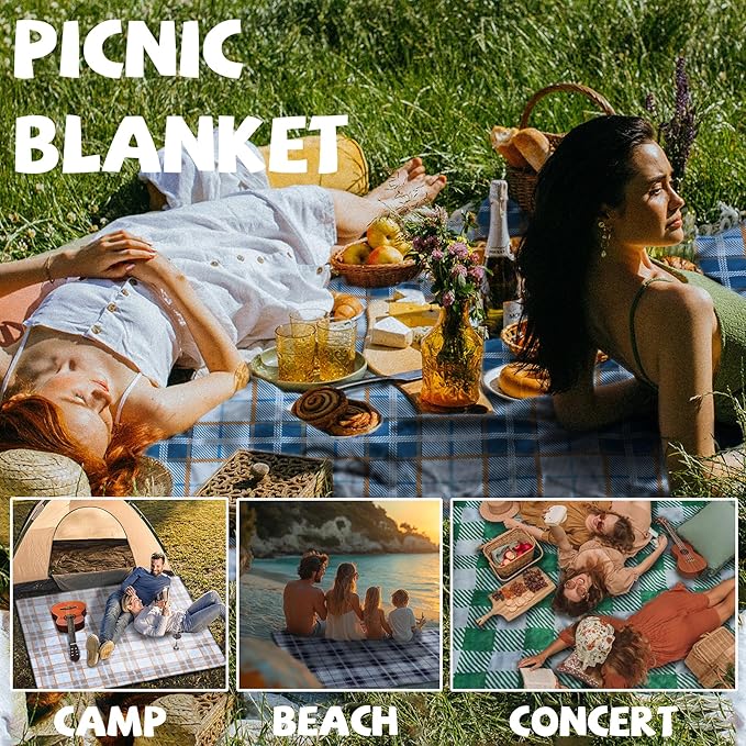 Extra Large Picnic Blankets Portable 80x80 Oversized Waterproof Sandproof Outdoor Beach Blanket Camping Grass Mat XXL Tent Music Festival Essential Road Trip Car Rv Accessories Pet Garden Must Have