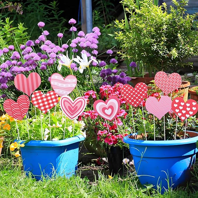 10 Pcs Valentine’s Day Heart Planter Stakes - 11.8" Double Side Heart Garden Yard Stakes Valentine' Day Outdoor Decor for Indoor Outdoor Patio Planter Pot Lawn Pathway Wedding Decor
