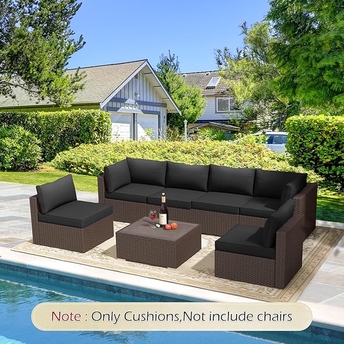 HOMREST Outdoor Replacement Cushions for Patio Furniture,Water-Repellent Sofa Cushion for 6-Seat Rattan Wicker Sectional Patio Conversation Sets,14-Piece Cushions Set for Outdoor Couch（Black）