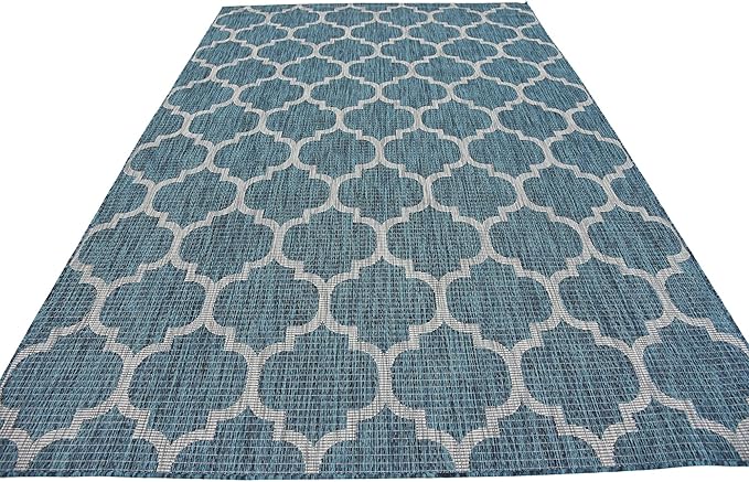 Unique Loom Outdoor Trellis Collection Area Rug (6' 1" x 9' Rectangle, Teal/ Gray)