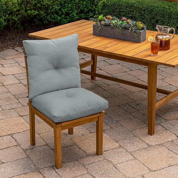 Arden Outdoor Plush Modern Tufted Blowfill Dining Chair Cushion, 21 x 40, Water Repellent, Fade Resistant, Tufted Cushion for Dining and Bistro Chairs, Stone Grey Leala