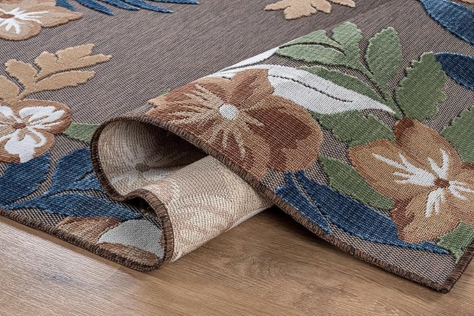 Outdoor Rug 9x12 Washable Area Rugs Indoor Outdoor Carpets Brown Border Floral Non Shedding Waterproof Easy Clean Patio Deck Porch Living Room Bedroom Garden RV (9 X 12 Brown)