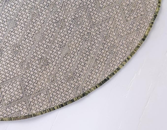 Unique Loom Outdoor Trellis Collection Area Rug - Tribal Trellis (7' 10" Round, Green/ Natural)