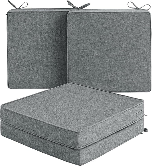 Outdoor Chair Cushions, Water-Resistant & Fade-Resistant, Patio Furniture Square Seat Replacement Chair Pads with Ties, Removable Cover, Non-Slip Bottom, Set of 4, 24 x 24 Inch, Dark Grey