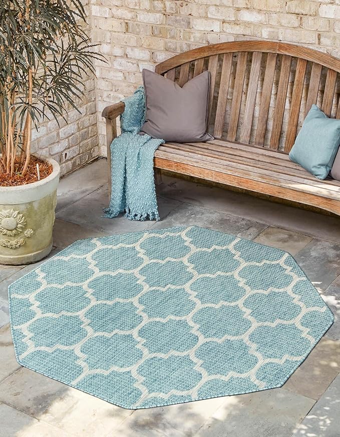 Unique Loom Outdoor Trellis Collection Area Rug (8' Octagon, Aquamarine/ Gray)