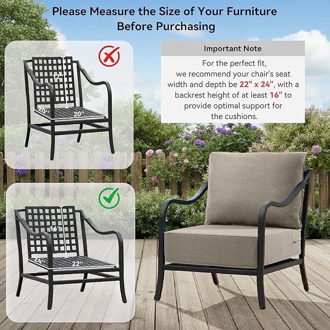 6" Thick Outdoor Cushions 22x24x6, 8-Set Deep Seat Patio Cushions with Removable Cover, Waterproof & Fade Resistant Replacement for Wicker Chair, Loveseat, Sofa - Grey