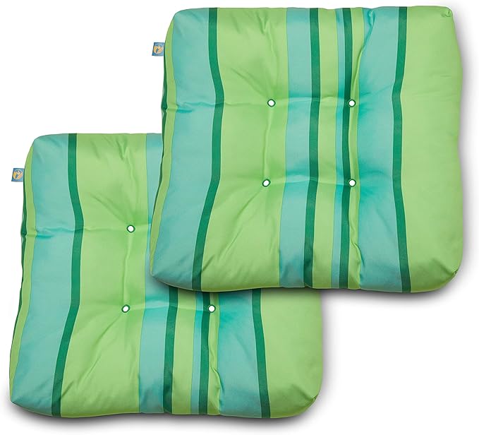 Duck Covers Water-Resistant 19 x 19 x 5 Inch Indoor Outdoor Seat Cushions, Limeon Stripe, 2-Pack