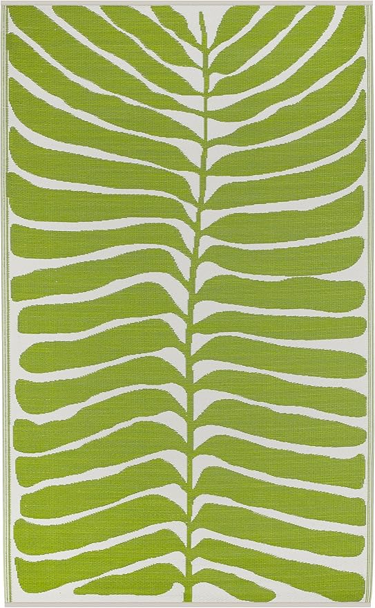 Fab Habitat Outdoor Rug - Waterproof, Fade Resistant, Crease-Free - Premium Recycled Plastic - Tropical Leaf Botanical - Patio, Deck, Porch, Balcony, Laundry Room - Hilo - Green - 4 x 6 ft
