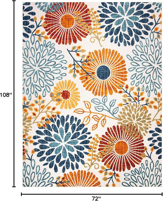 SAFAVIEH Washable Rug Outdoor Cabana Collection - 6' x 9', Cream & Red, Non-Shedding & Easy to Clean, Ideal for Patio, Backyard, Mudroom (CBN832A)