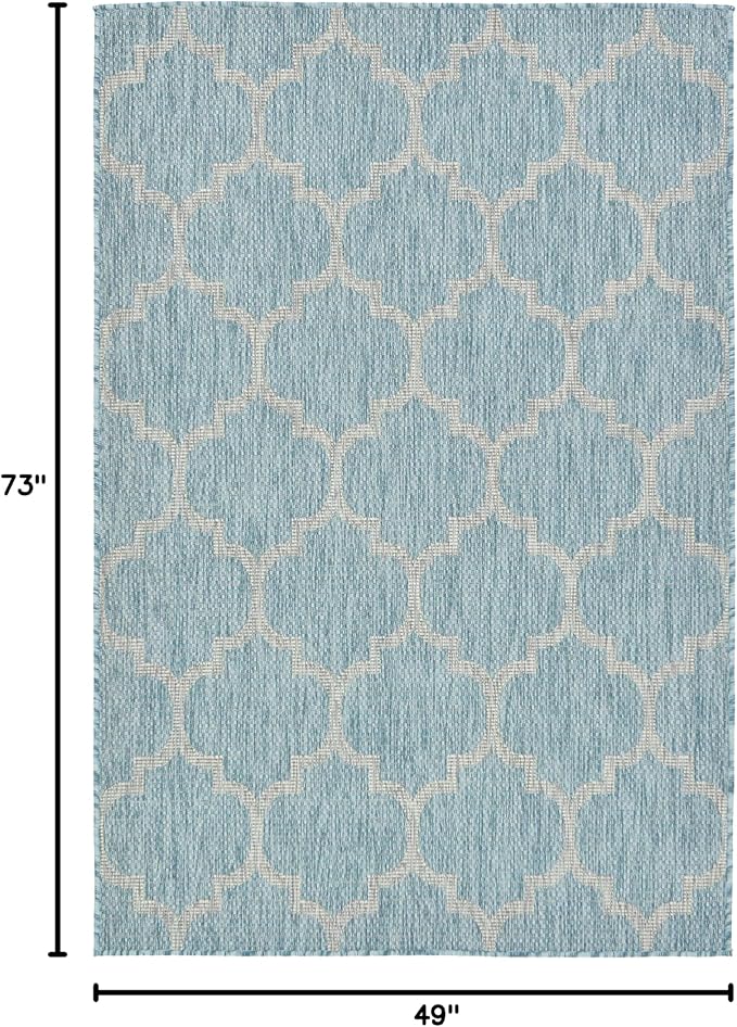 Unique Loom Outdoor Trellis Collection Area Rug (4' 1" x 6' 1" Rectangle, Aquamarine/ Gray)
