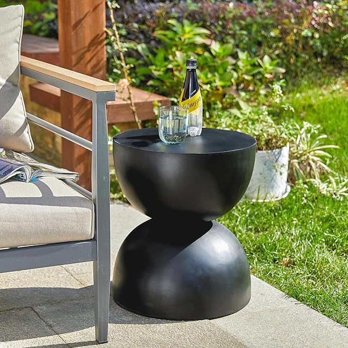 Glitzhome Outdoor Side Tables Set of 2, Heavy Duty Patio Sturdy Faux Terrazzo Decorative Garden Stool Planter Stand for Indoor Covered Outdoor, 17.75" H, Black