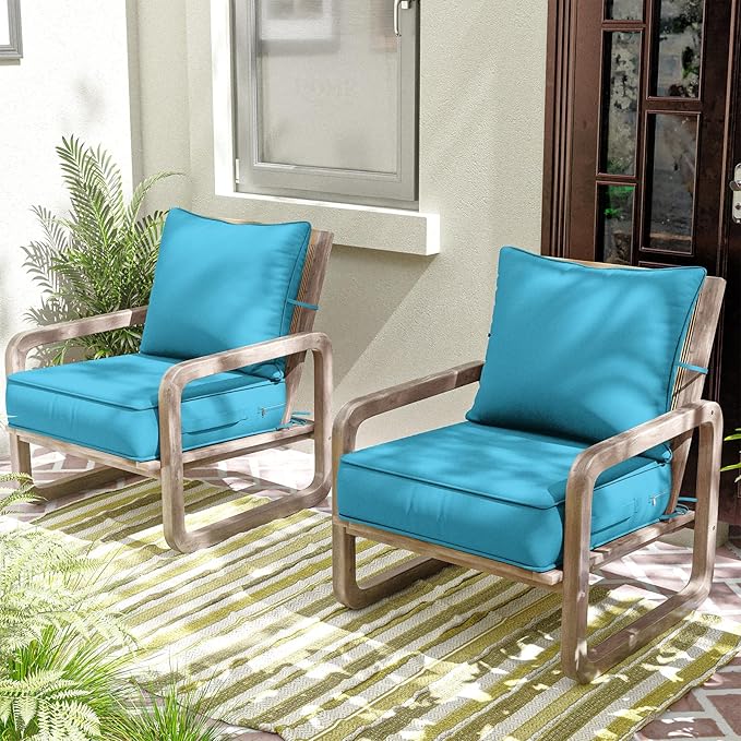 Outdoor Patio Chair Cushions Set 24 L X 24 W X 5 H Waterproof & Fade Resistant Deep Seat and Back Cushions with Removable Covers Outdoor Seat Cushion Set for Chairs and Sofas