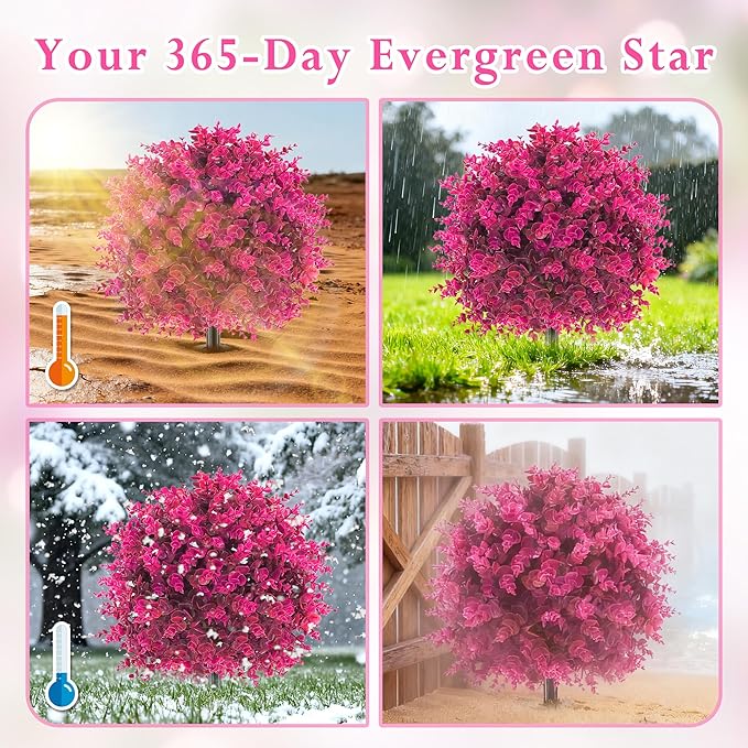Artificial Topiary Tree with Eucalyptus, Set of 4 UV Resistant Fake Evergreen Shrubs with Ground Spike for Porch, Artificial Plants for Outdoor Indoor Garden Planters, Lifelike Decor