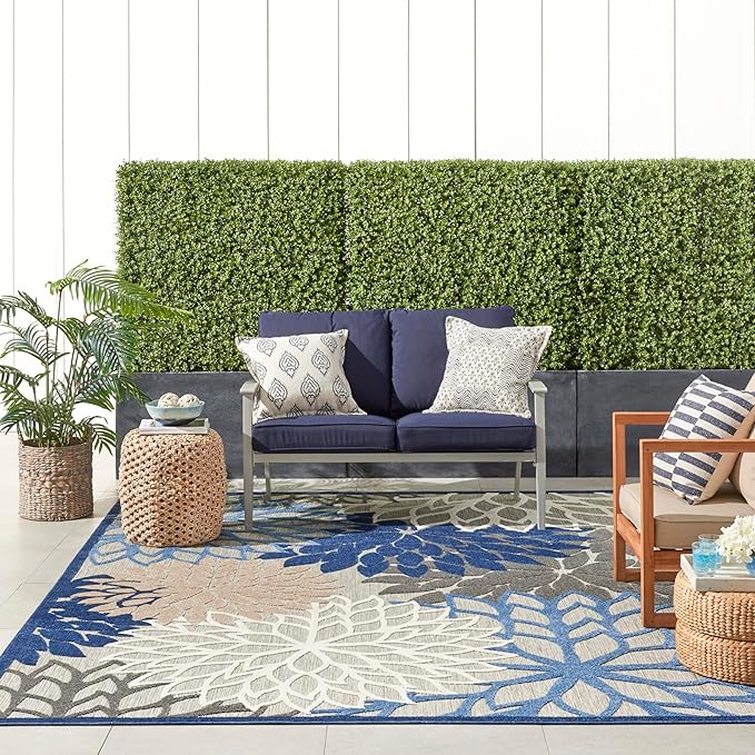 Nourison Home Aloha Indoor/Outdoor Blue/Multicolor 7' x 10' Area Rug, Easy Cleaning, Non Shedding, Bed Room, Living Room, Dining Room, Deck, Backyard, Patio (7x10)