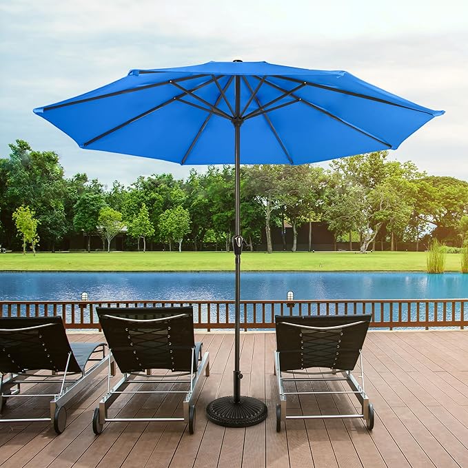 Pure Garden Patio Umbrella with Vented Canopy - 9FT Easy Crank Outdoor Umbrella for Shade - For Deck, Balcony, Backyard, or Pool (Brilliant Brilliant Blue)