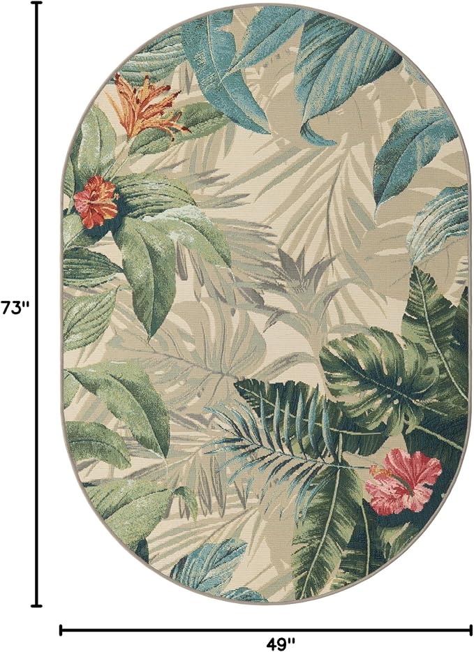 Unique Loom Outdoor Botanical Collection Area Rug - Kula (4' 1" x 6' 1" Oval Multi/Gray)
