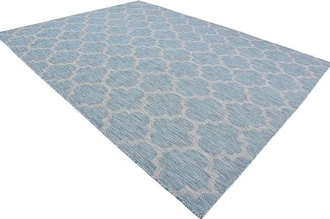 Unique Loom Outdoor Trellis Collection Area Rug (9' x 12' Rectangle, Aquamarine/ Gray)