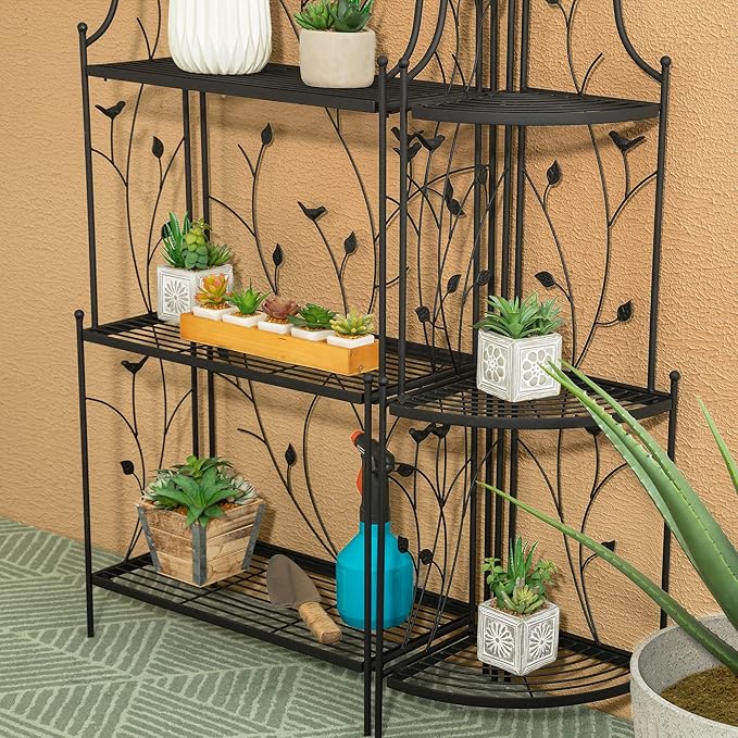 glitzhome Plant Stand Metal Rack 3 Tier Flower Pot Organizer Multiple Holder Shelf for Indoor Outdoor Garden, Black