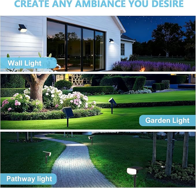 Solar Lights Outdoor Waterproof IP65, Super Bright LED, 6500K 2 Lighting Modes, Solar Powered Yard Garden Solar Spot Lights for Outside Landscape Auto On/Off -8 Pack