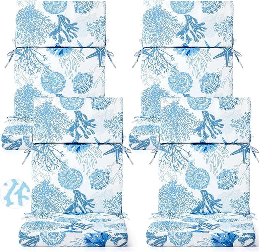 4 Pack Outdoor High Back Chair Cushion, 44 x 20 inches Patio Chair Cushions Waterproof Rocking Cushions Indoor Furniture Seat Pad, Weather Resistant (Ocean,Blue)
