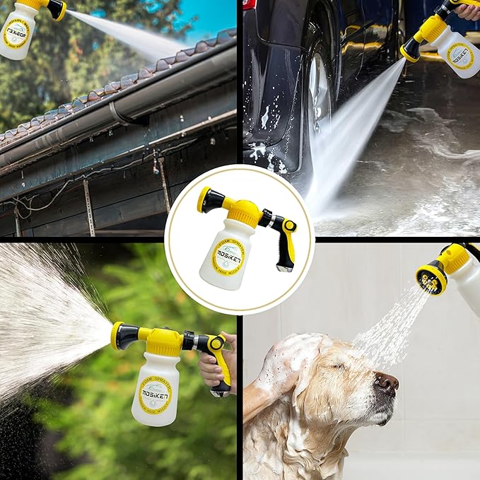 Foam Gun Car Wash Sprayer with Washing Sponge & Absorbent Towel, Foam Cannon Car Washing Kit, 1/2” Connector for Garden Hose, for Car/Garden Cleaning (YELLOW)