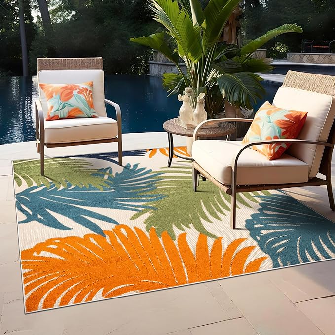 Rugshop Lucca Contemporary Floral Indoor/Outdoor Square Rug 6' 6" Multi