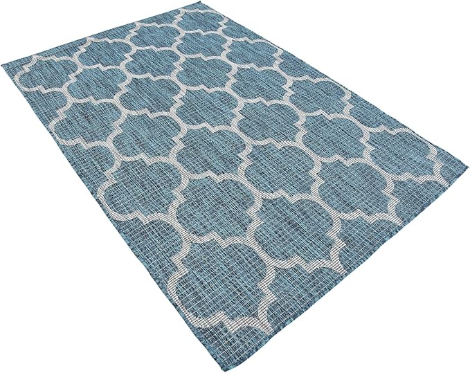 Unique Loom Outdoor Trellis Collection Area Rug (4' 1" x 6' 1" Rectangle, Teal/ Gray)
