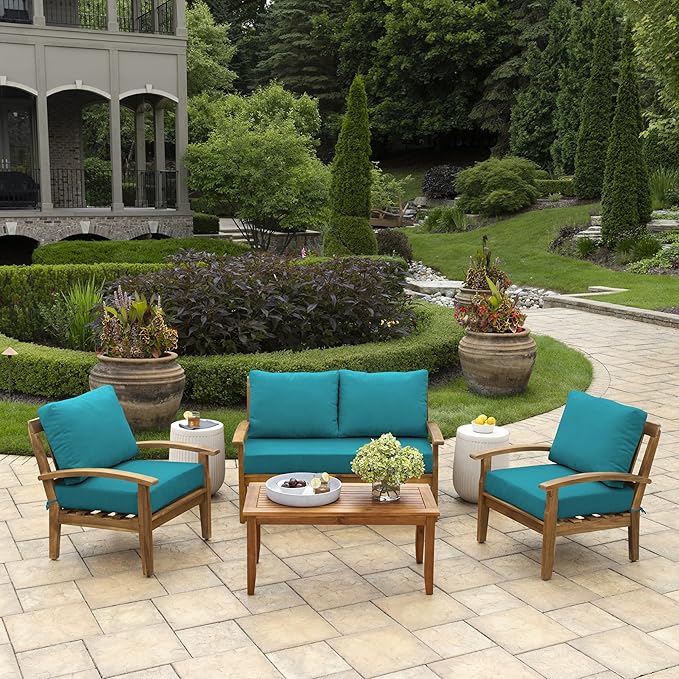 Arden Outdoor Loveseat Cushion Set, 48 x 24, Rain-Proof, Fade Resistant, Cushion Set for Couch, Bench, and Swing Lake Blue Leala