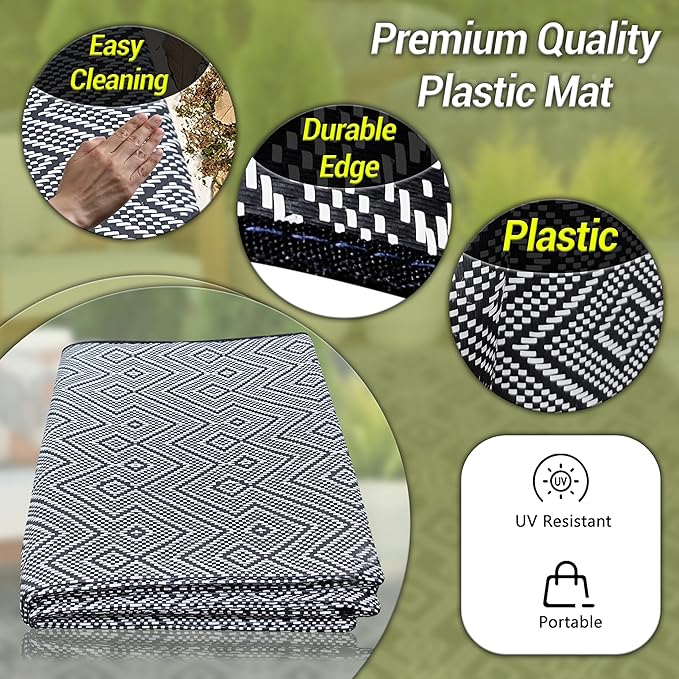 ARSUK Outdoor Patio Rug (7 x 5 ft) - Weatherproof, Indoor and Outdoor Use, Ideal for Garden, Camping, Balcony Carpet, Picnic, Backyard, Lightweight, Foldable, Recycled Plastic