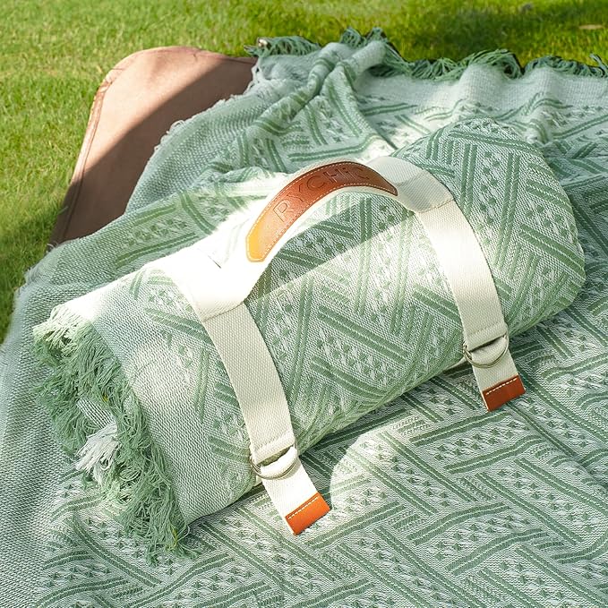 2 in 1 Extra Large Outdoor Picnic Mat Woven Summer Throw Blanket Boho Giant Beach Travel Essential Yoga Accessories Park Patio Lawn Garden Grass Ground Play Music Festival Concert Must Have