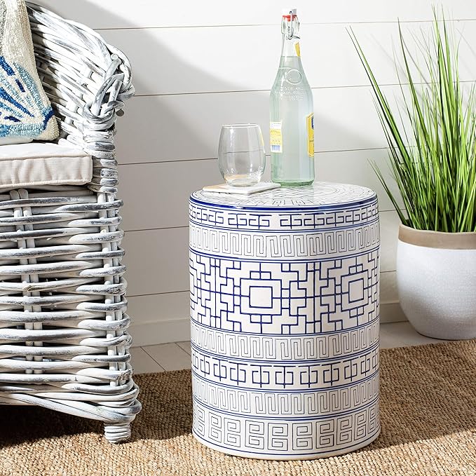 Safavieh Home Parri Blue and White Ceramic 18-inch Indoor/Outdoor Garden Stool Side Table
