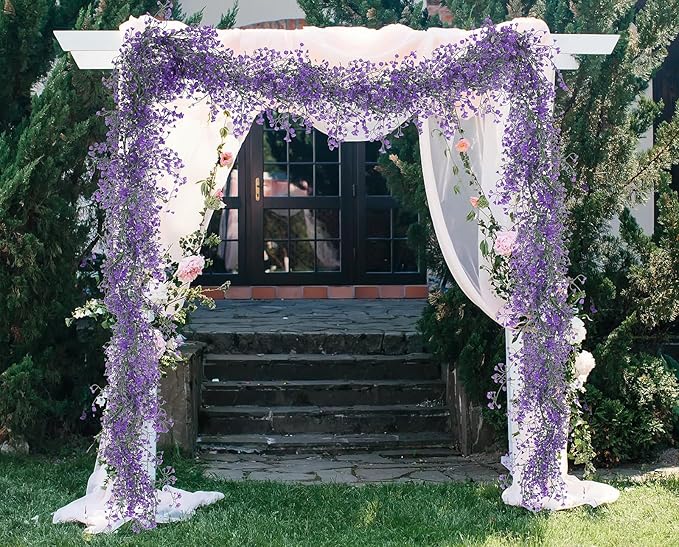 RECUTMS Artificial Hanging Vines Garland Fake Plant Greenery Faux Ferns Leaves Ivy Garland 2Pcs 5.6Ft for Spring Home Indoor Outdoor Wedding Table Centerpiece Party Valentine's Day Decor(Purple)