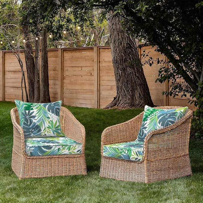 Outdoor Deep Seat Cushion Set, Water Repellent 24"x24" Patio Thick Cushions Replacement with Seat & Back Pillow for Patio Sofa, Wicker Chair, Couch - Islamorada Blue Green