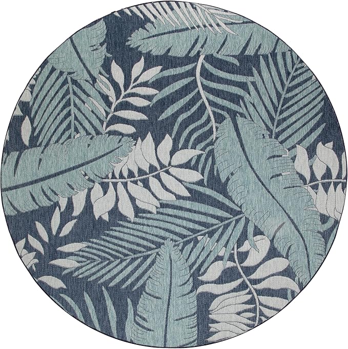 Nourison Home Garden Oasis Navy 8' x Round Area Rug - Easy Clean, Non Shedding, Bed Room, Living Room, Dining Room, Kitchen (8' x Round)