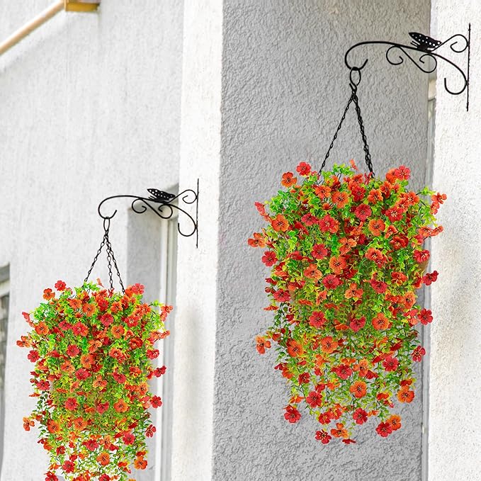 4PCS Fall Artificial Hanging Flowers Plants Decorations for Outdoor Faux Silk Daisy Mums Home Indoor Porch Patio Wall Balcony Yard Decor