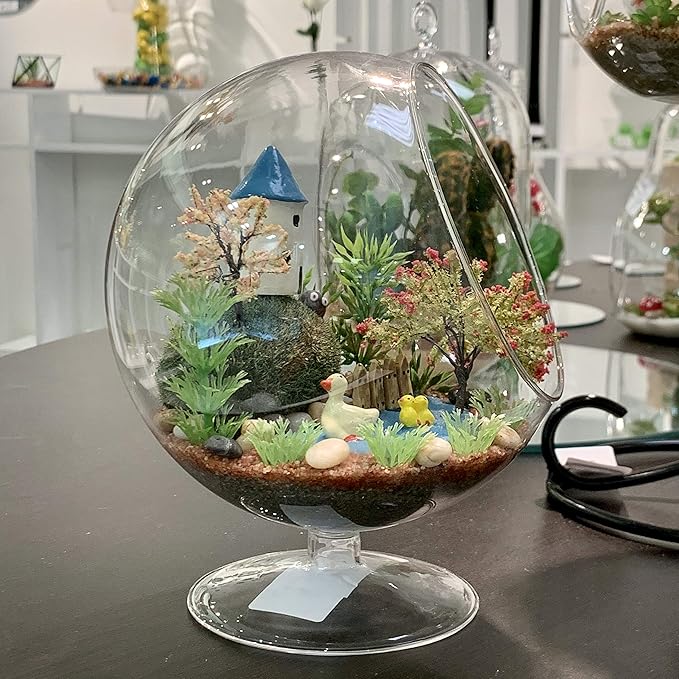 WGV Planter Terrarium with Stand, Ball Diameter 6" Height 7", Clear Glass Floral Container Vase, DIY Succulents Outdoor Garden Home Office Decor Slant Cut Orb, 1 Piece