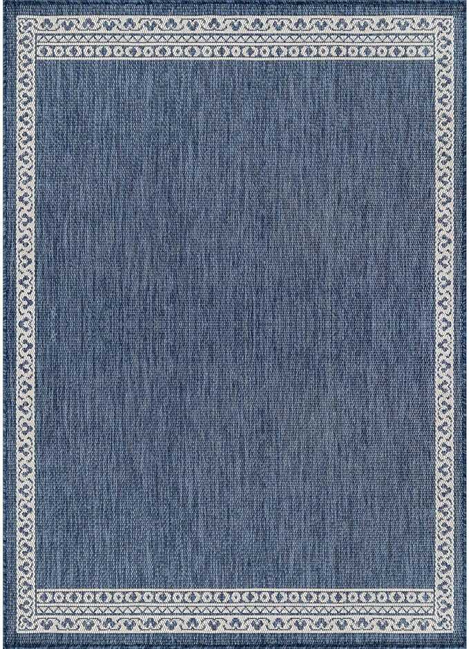 Washable Outdoor Rug 8x10 Modern Area Rugs Outdoor Carpets Bordered Pattern Non Shedding Waterproof Easy Clean Patio Deck Porch Living Room Bedroom Garden RV (8 X 10 Blue)