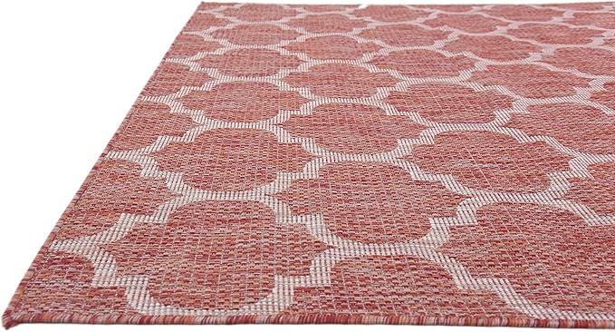 Unique Loom Outdoor Trellis Collection Area Rug (6' 1" x 9' Rectangle, Rust Red/ Ivory)