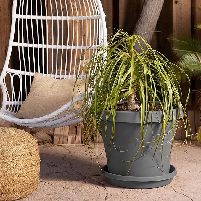 Bloem Terra Resin Saucer Tray: 15" Bottom Width - Charcoal Gray - Matte, Durable, Ribbed Bottom, Indoor and Outdoor, Fits 20" Terra Pots