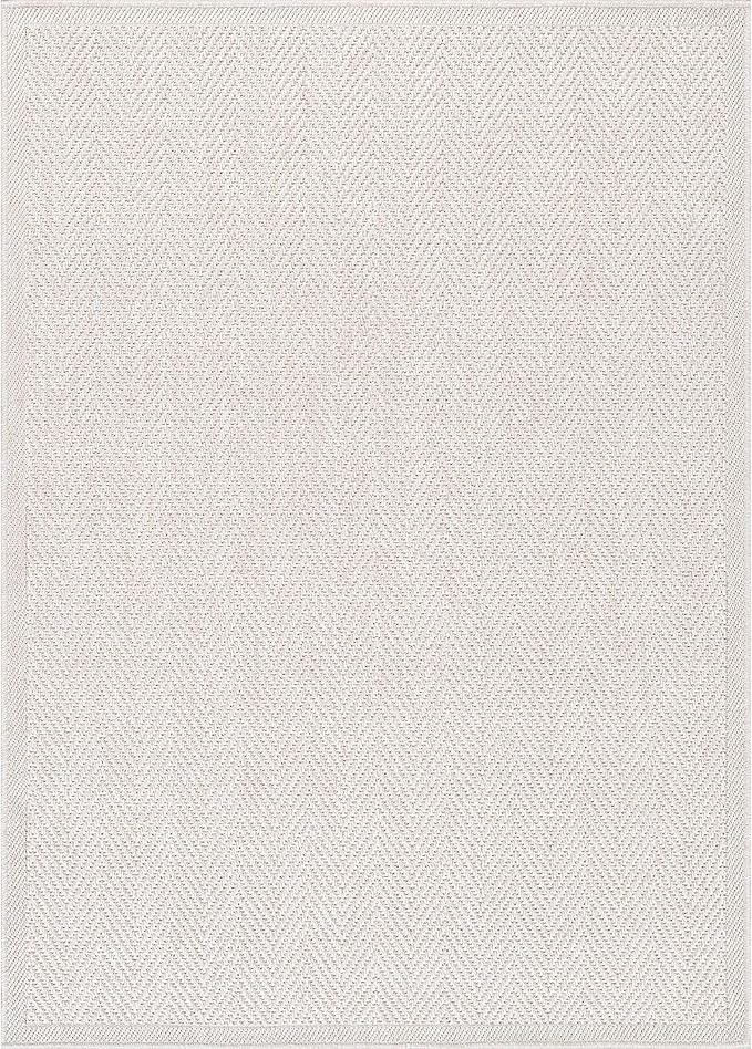 CAMILSON Easy Jute Rug 8x10, Indoor Outdoor Off-White Color Fiber Area Rugs for Living Room and Patio Rug Herringbone Seagrass Boho Woven Design Easy-Cleaning Washable Outside Carpet Alfombras 8 x 10