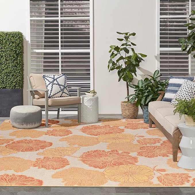 Nourison Home Garden Oasis Coral 8' x 10' Area Rug - Easy Clean, Non Shedding, Bed Room, Living Room, Dining Room, Kitchen (8' x 10')