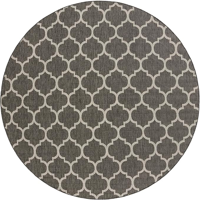 Unique Loom Outdoor Trellis Collection Area Rug - Trellis (Round 10' 8" x 10' 8", Black/ Ivory)