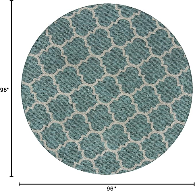 Unique Loom Outdoor Trellis Collection Area Rug (8' Round, Teal/ Gray)