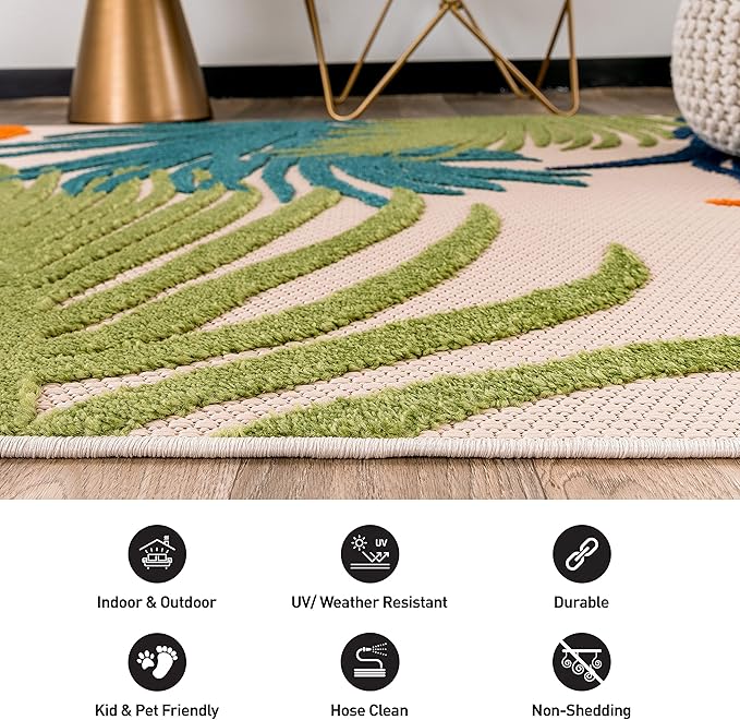 Rugshop Multi Lucca Contemporary Floral Indoor/Outdoor Area Rug Durable Polypropylene, Weather Resistant, Perfect for Patio, Backyard, Deck and Outdoor Lounge, High Traffic Areas 7'10" x 10'