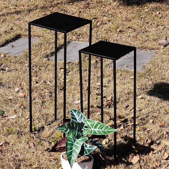 Pack of 2 Already installed Black Plant Stand,Dimension 9.84*H27.56in and 8.66*H23.62in,indoor stable steel frame Flower Stands drink table for party wedding Centrepieces Living Room Patio Garden